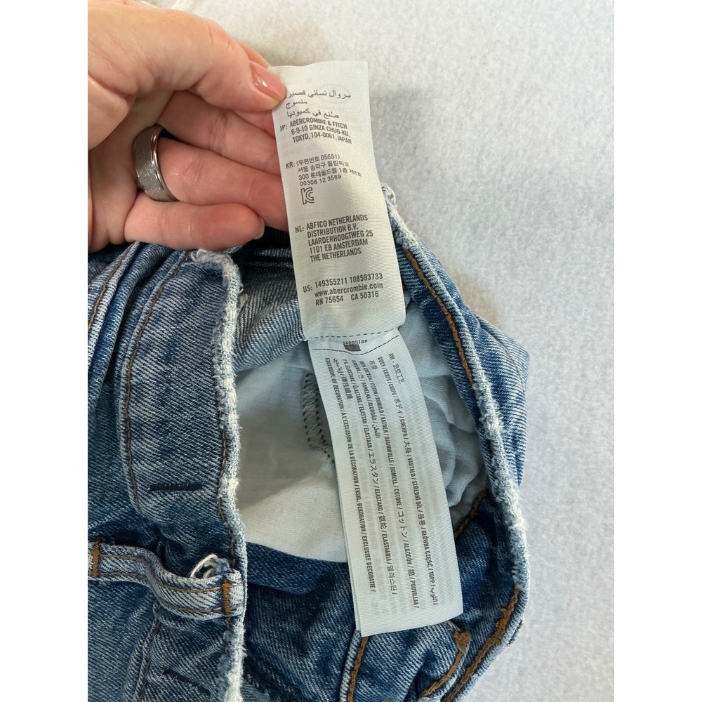Abercrombie & Fitch Curve Love The Mom Short High Rise Denim Blue 29 8 Distressd - Picture 4 of 8